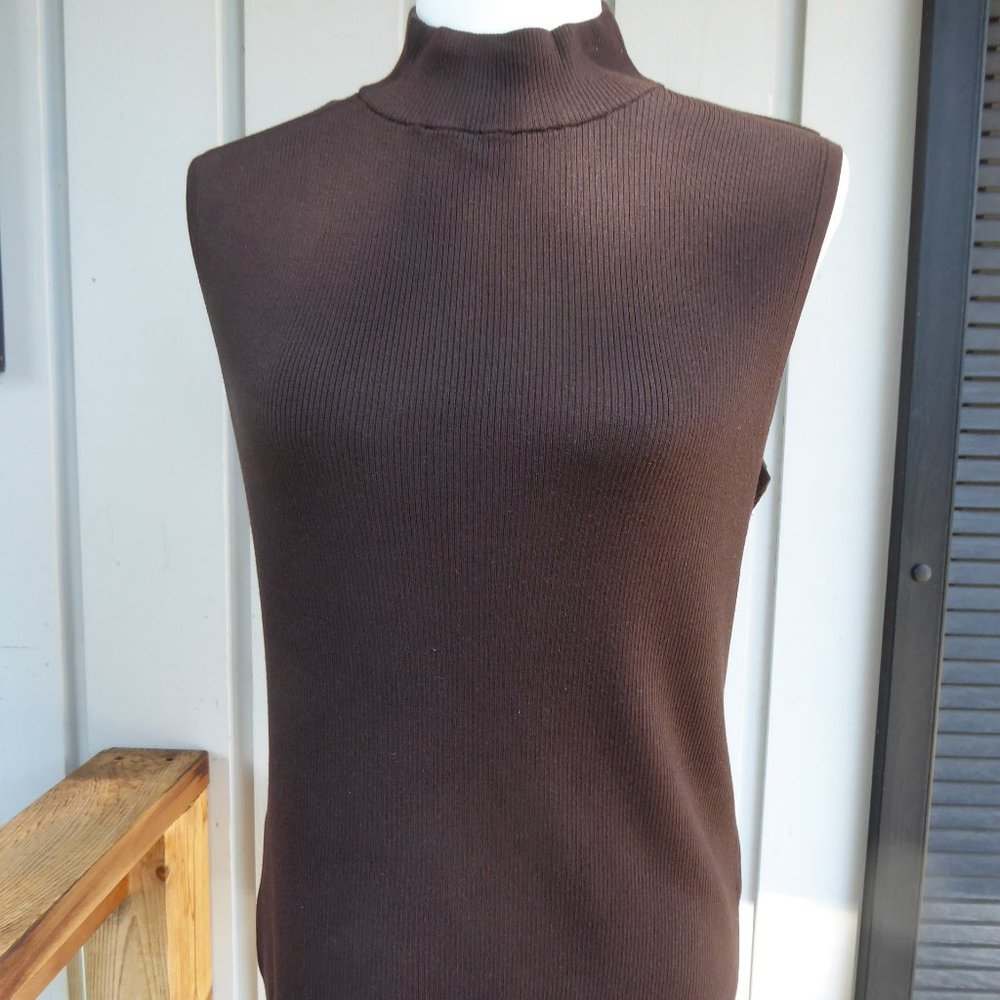 Lightweight Sleeveless Chocolate Brown Sweater Shell, Size Petite Med 10 -12